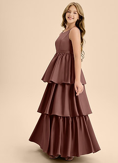 Azazie Meadowyn Junior Espresso A-Line Bow Stretch Satin Dress image3
