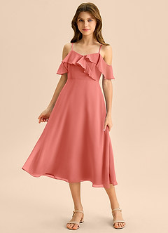 Azazie Kamilla Junior A-Linie Schulterfrei Chiffon Kleid Lachsrosa image1