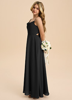 Azazie Shale Junior Black A-Line Bow Chiffon Dress image1