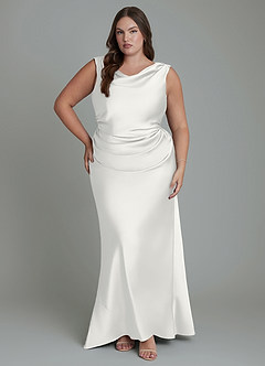 Azazie Kieryn Bridesmaid Dresses White Mermaid Pleated Stretch Satin Dress image7
