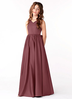 Azazie Hathaway Vestido de Rosa Del Desierto de Satin Mate de Acampanado con Lazo image3