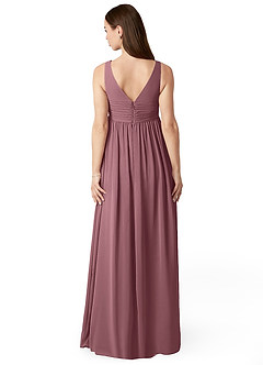 Azazie Yetta Maternity Bridesmaid Dresses A-Line V-Neck Gathered Chiffon Floor-Length Dress image2