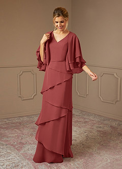 Azazie OHara Mère de la mariée Robes Robe Trapèze en Mousseline de soie Col V Terracotta image8