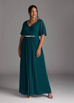 Azazie Tricia Kleider für die Brautmutter A-Linie V-Hals Gefaltet Chiffon Kleid Kiefer image8