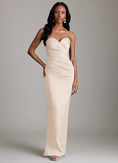 Azazie Sonora Vestidos de damas de honor Vestido de Alabastro Blanco de Satén Elástico de Corte Recto con Sin tirantes image6