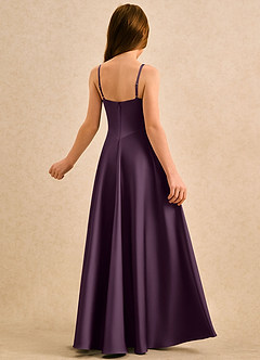 Azazie Coconut Girls Formal Flower Girl Dresses Plum A-Line Pleated Stretch Satin Dress image2
