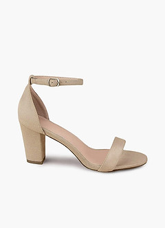 front Suede Ankle Strap Chunky Heels