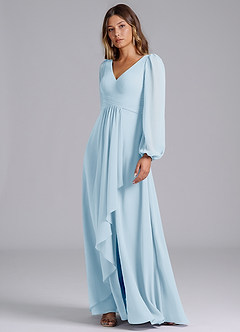 Azazie Liah Bridesmaid Dresses Sky Blue A-Line Long Sleeve Chiffon Dress image4