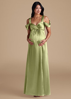 Azazie Rhea Brautjungfernkleider für Schwangere A-Linie Plissee Metallischer Satin Bodenlänge Kleid image6