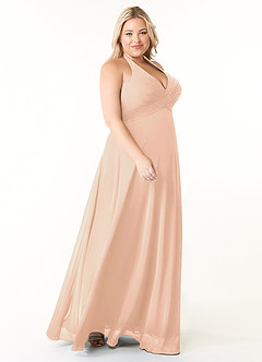 Azazie Tessie Bridesmaid Dresses English Rose A-Line V-Neck Pleated Chiffon Dress image10