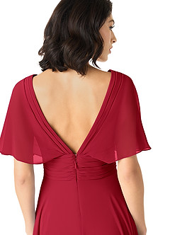 Azazie Pamela Bridesmaid Dresses Scarlet A-Line V-Neck Pleated Chiffon Dress image5