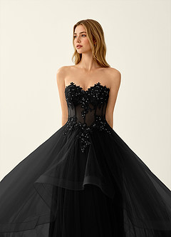 Anais Black Corset Lace Up Back Lace Ruffled Prom Dress image5