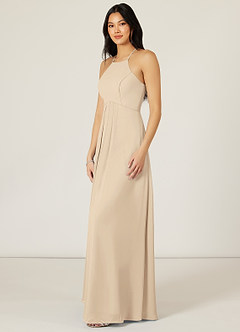 Azazie Sarah Bridesmaid Dresses Champagne Empire Pleated Chiffon Dress image4