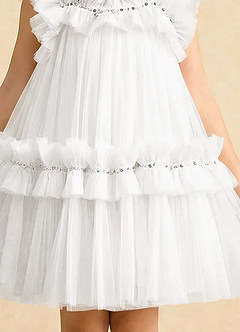 Azazie Veya Flower Girl Klänningar Klä A-Line i Tyll Paljetter image5