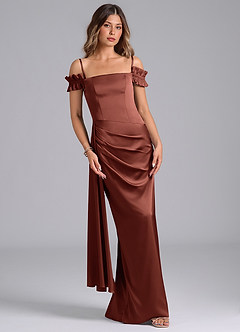 Azazie Kalysia Brudtärnklänningar Klänning av Sjöjungfru i Stretch Satin Av axeln Kastanjebrunt Konvertibel image4