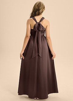 Azazie Jaylah Junior Ganache A-Line Pleated Stretch Satin Dress image2