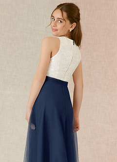 Azazie Albertine Junior Dark Navy A-Line Lace Chiffon Dress image6