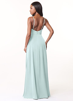 Azazie Brielle Bridesmaid Dresses Sea Glass A-Line Cowl Spaghetti Straps Stretch Satin Dress image2