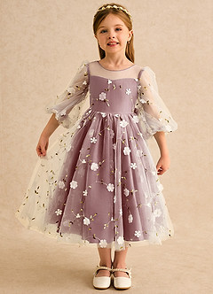 Azazie Elowen Flower Girl Dresses Amethyst A-Line Sweetheart Neckline Lace Dress image1