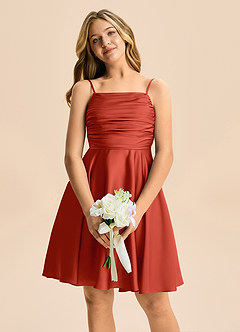 Azazie Miko Junior Rust A-Line Pleated Stretch Satin Dress image6