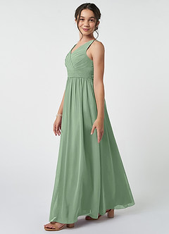Azazie Kora Junior A-Linie Plissee Chiffon Kleid Matcha image3