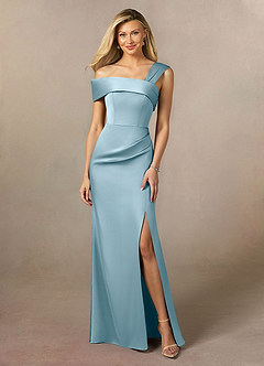 Azazie Laramie Mother of the Bride Dresses Moody Blue Mermaid Pleated Stretch Satin Dress image1