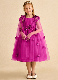Azazie Staria Flower Girl Dresses Fuchsia Ball-Gown Ruched Tulle Dress image3