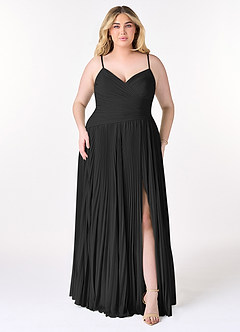 Azazie Vini Bridesmaid Dresses Black A-Line V-Neck Pleated Chiffon Dress image7