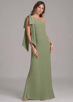 Azazie Capri At-home Try On Dresses Black A-Line One Shoulder Chiffon Dress image4