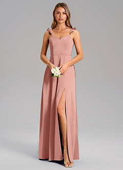 Azazie Everett Bridesmaid Dresses Rosette A-Line Stretch Satin Dress image5