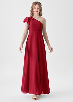 Azazie Arabella Junior Scarlet A-Line Ruched Chiffon Dress image5