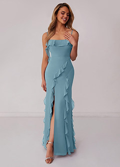 Barbie ♥ Azazie Brautjungfernkleider Etui Schleifen Chiffon Kleid Stimmungsvolles Blau image3