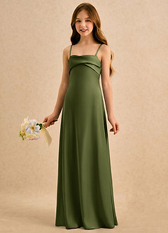 Azazie Mirabella Girls Formal Jurken voor bloemenmeisjes Kolom Jurk van Stretch Satijn Sweetheart-halslijn Olijf image2