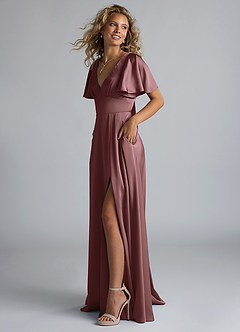 Azazie Kimber Bridesmaid Dresses Vintage Mauve A-Line Ruched Stretch Satin Dress image6