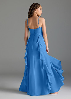 Azazie Peyton Junior A-Linie Kaskadierende Rüschen mit V-Ausschnitt Chiffon Kleid Blauhäher image2