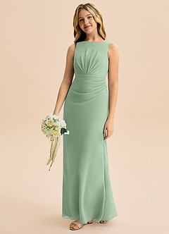 Azazie Floris Junior Robe Trapèze en Mousseline de soie Plissée Matcha image1