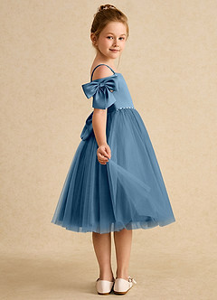 Azazie Amie Flower Girl Dresses Bermuda A-Line Off the Shoulder Matte Satin Dress image6