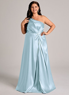 Azazie Brooke Bridesmaid Dresses Sky Blue A-Line One Shoulder Metallic Satin Dress image3