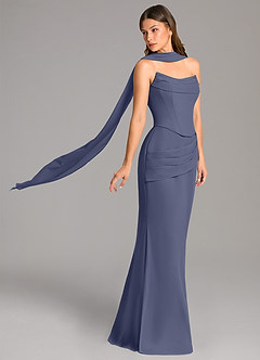 Azazie Sorrel Robes de demoiselle d'honneur Robe Sirène en Mousseline de soie Corset Bleu Orageux image3
