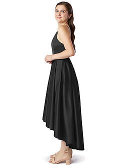Azazie Jemima Junior Black A-Line with Pockets Stretch Satin Dress image3