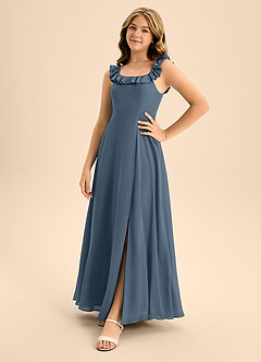 Azazie Callie Junior Abito A-Line in Chiffon Increspato Blu Nettuno image2
