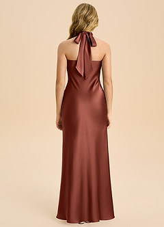 Azazie Chickie Junior Robe Fourreau en Satin extensible Plissée Auburn image2