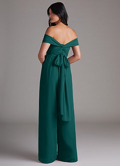Azazie Lamara Bridesmaid Dresses Peacock Off the Shoulder Chiffon Convertible Jumpsuit image5