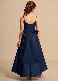 Azazie Sweets Girl Jurken voor bloemenmeisjes A-Lijn Jurk van Mat Satijn Geplooid Donkere Marine image2