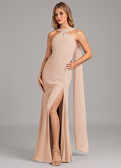 Azazie Kinsley Vestidos de damas de honor Vestido de Rosa Inglesa de Gasa de Corte Sirena con Plisado image5