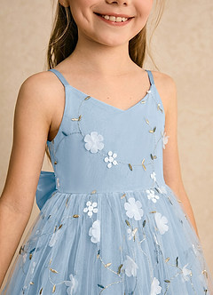 Azazie Junebug Robe Demoiselle D'honneur Fillette Robe Princesse en Tulle Bretelles spaghetti Poudre Bleue image6
