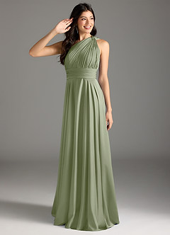 Azazie Charlize Bridesmaid Dresses Pistachio A-Line One Shoulder Stretch Satin Dress image1