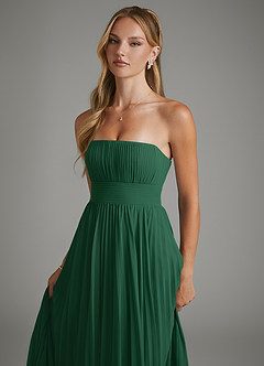 Azazie Ari Jurken voor bruidsmeisjes Jurk van Chiffon met A-lijn Strapless Donkergroen image7