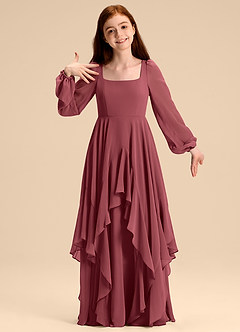 Azazie Clara Junior Abito A-Line in Chiffon Blusa Merlot image3
