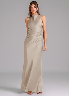 Azazie Evadne Bridesmaid Dresses Frost A-Line Pleated Stretch Satin Dress image3